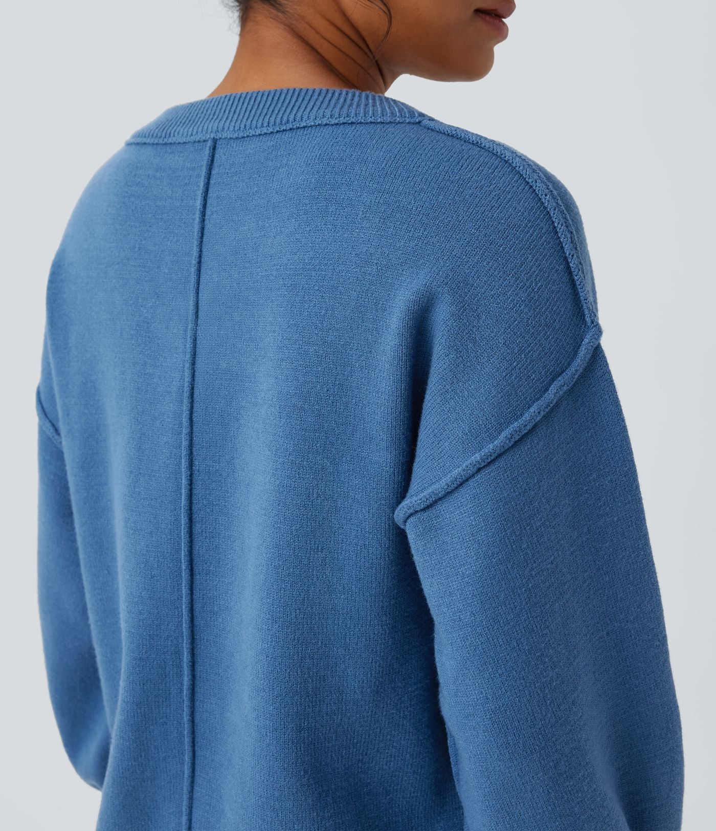 Pull casual col V épaules tombantes manches longues avec fentes