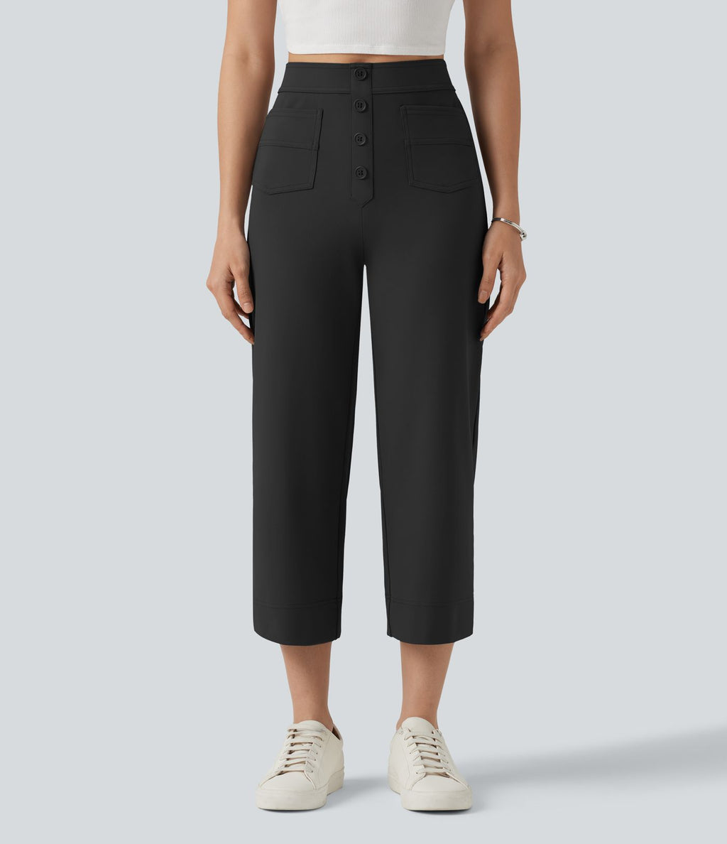 Pantalon coupe droite DayStretch décontracté court, taille haute, à poches