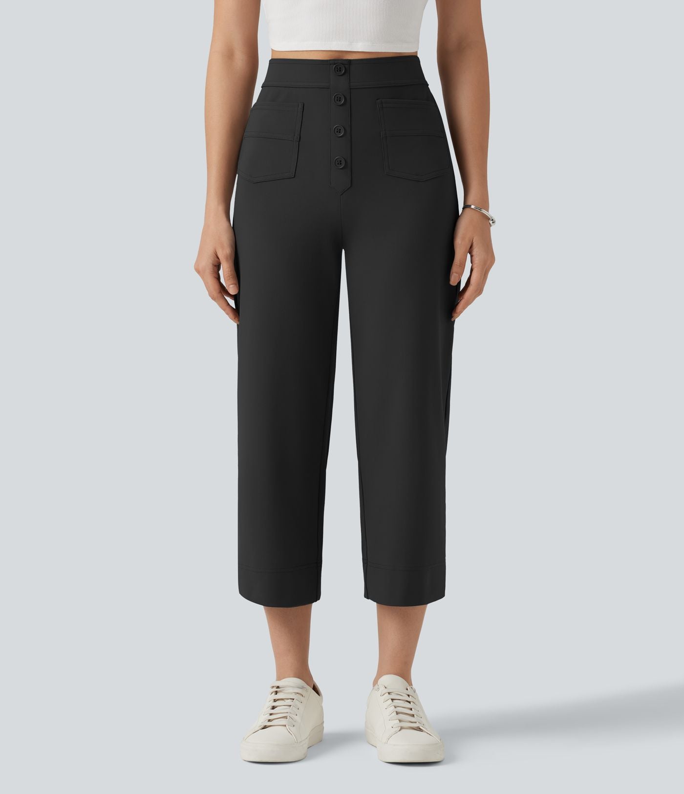 Pantalon coupe droite DayStretch décontracté court, taille haute, à poches