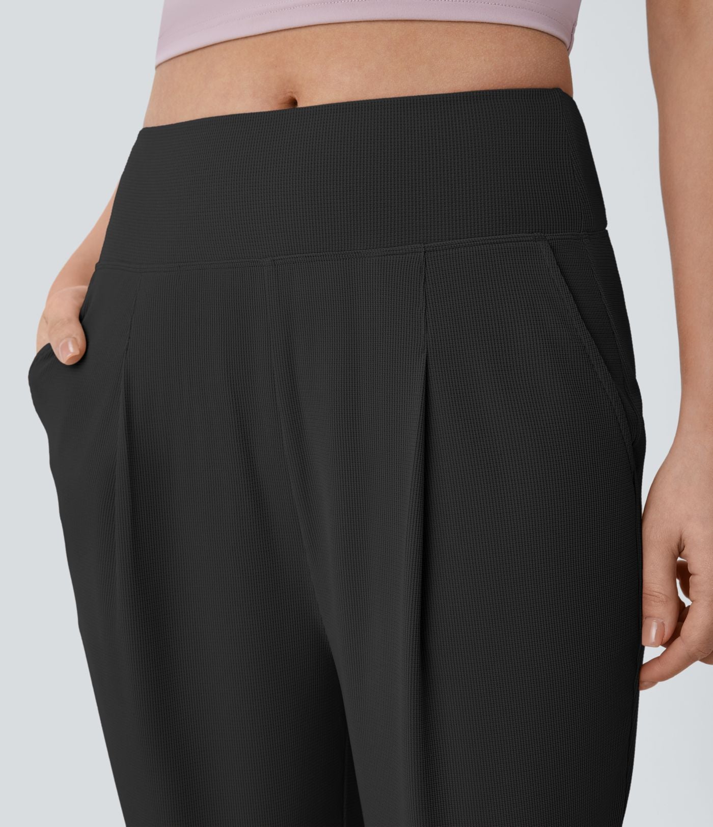 Pantalon de yoga droit en maille gaufrée, taille mi-haute, avec poche