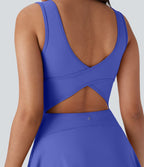 Softlyzero™ Airy Robe Sport de danse courte 2-en-1 avec dos nu croisé, encolure en U et poches latérales