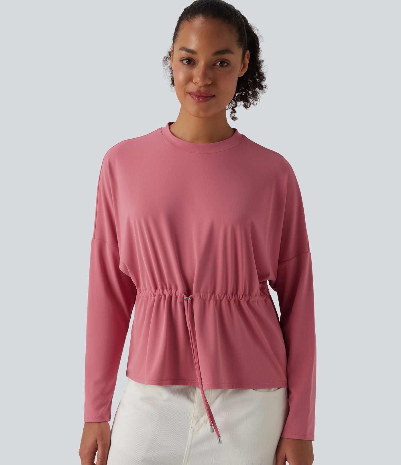 Top casual SoftlyZero™ col rond manches longues avec cordon de serrage - UPF50+