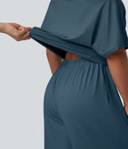 Combinaison casual asymétrique manches courtes avec poches et fente - Easy Peasy