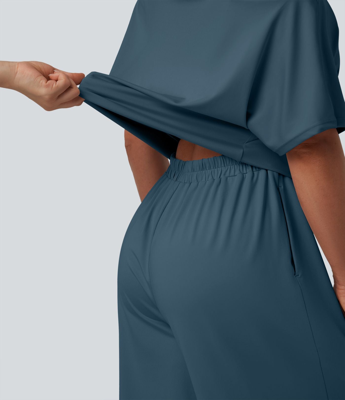 Combinaison casual asymétrique manches courtes avec poches et fente - Easy Peasy