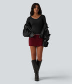 Top casual chauffant Halara HeatCore col V manches longues avec liserés contrastants