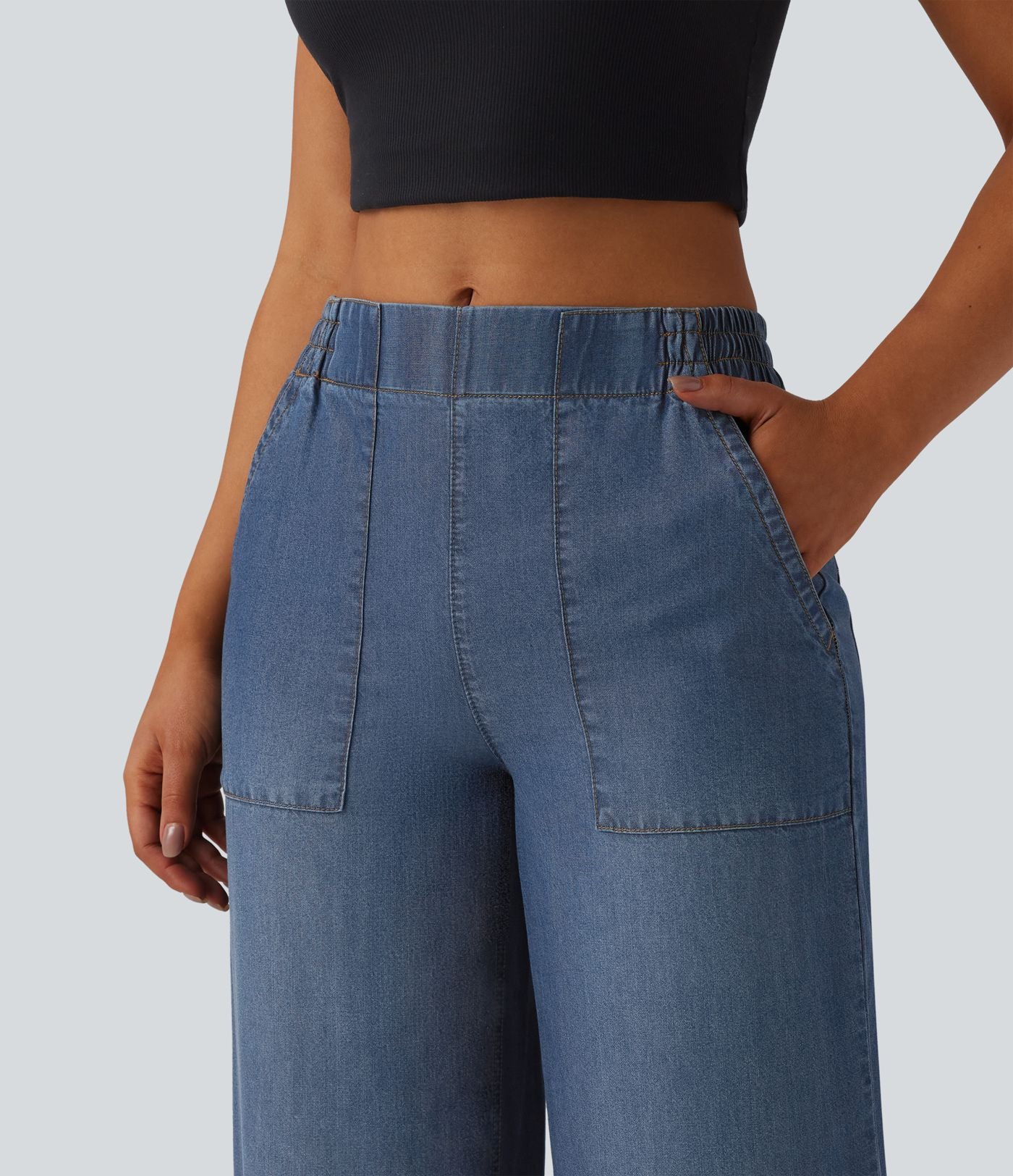 Jean large décontracté taille mi-haute en lyocell drapé avec poches