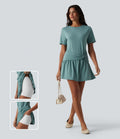Robe mini casual 2 pièces col rond manches courtes dos goutte d'eau avec poches