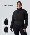 PuffFlex Grande taille Doudoune courte 3-en-1 col montant casual & Veste à ourlet arrondi et trous pour les pouces avec poches