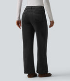 Pantalon droit casual en velours côtelé molletonné taille mi-haute avec poches