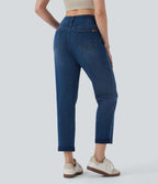 Jean 7/8 décontracté délavé taille mi-haute à jambe droite Halara Flex™ avec poches