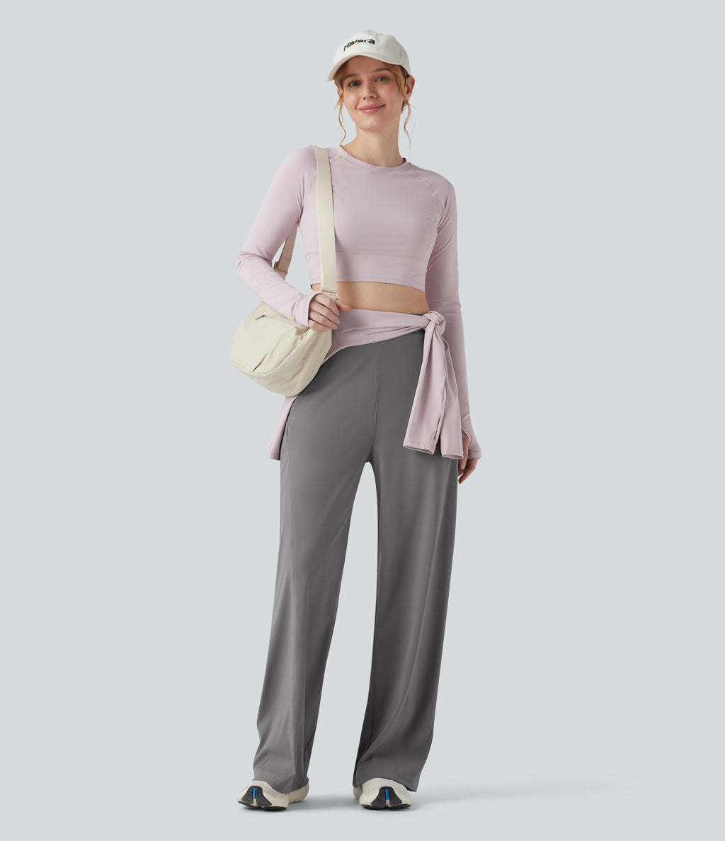 Pantalon yoga large taille haute avec poches