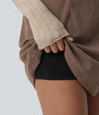 Jupe-short décontractée taille haute en velours côtelé avec zip arrière et fentes - Longueur plus longue