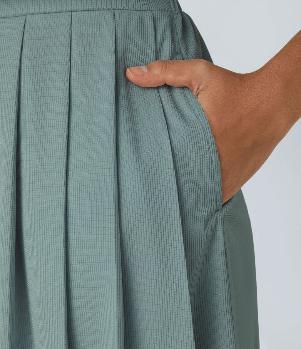 Combishort Fluide Col en V Plissée Manches Courtes Poche Latérale Gaufrée