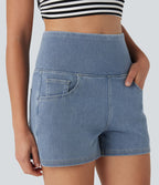 Short 7,5 cm décontracté gainant taille haute effet denim avec poches Halara Flex™