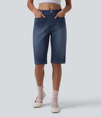 Halara Flex™ Short en jean casual taille mi-haute ourlet roulé avec poches