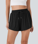 Short décontracté 2-en-1 taille haute avec cordon de serrage et poche latérale