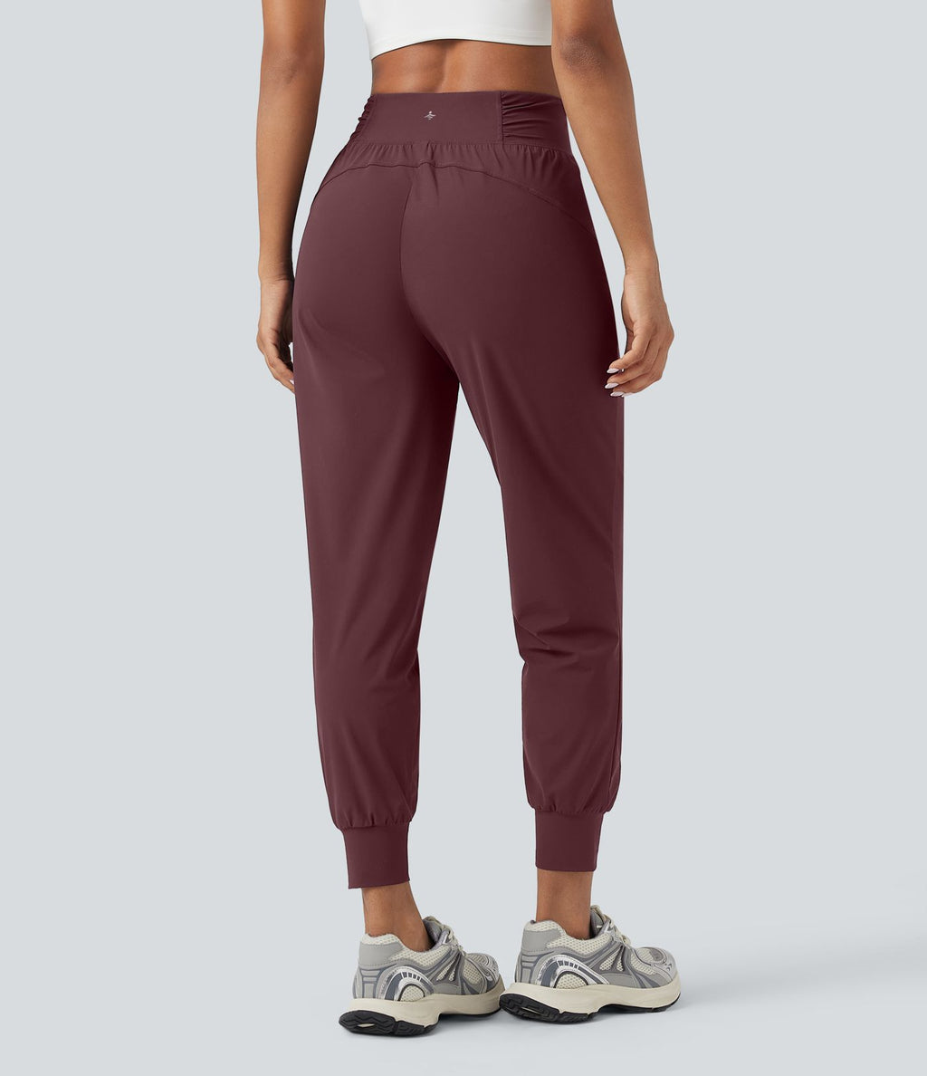 Jogging de danse fuselé froncé séchage rapide effet frais InstantCool taille haute avec cordon de serrage et poches, protection solaire UPF40+