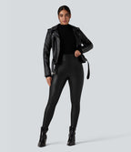 Pantalon polaire simili cuir extensible taille haute avec poches