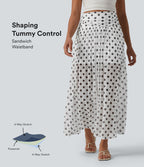 Jupe maxi fluide décontractée maille pois gainante taille haute avec poches