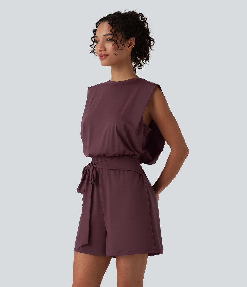 Combishort décontracté col rond sans manches effet frais InstantCool avec nœud frontal et poches, accès facile Easy Peasy, protection solaire UPF50+