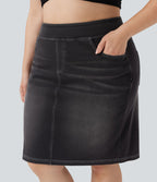 Jupe décontractée en denim délavé Halara Flex™ grande taille taille haute avec poches