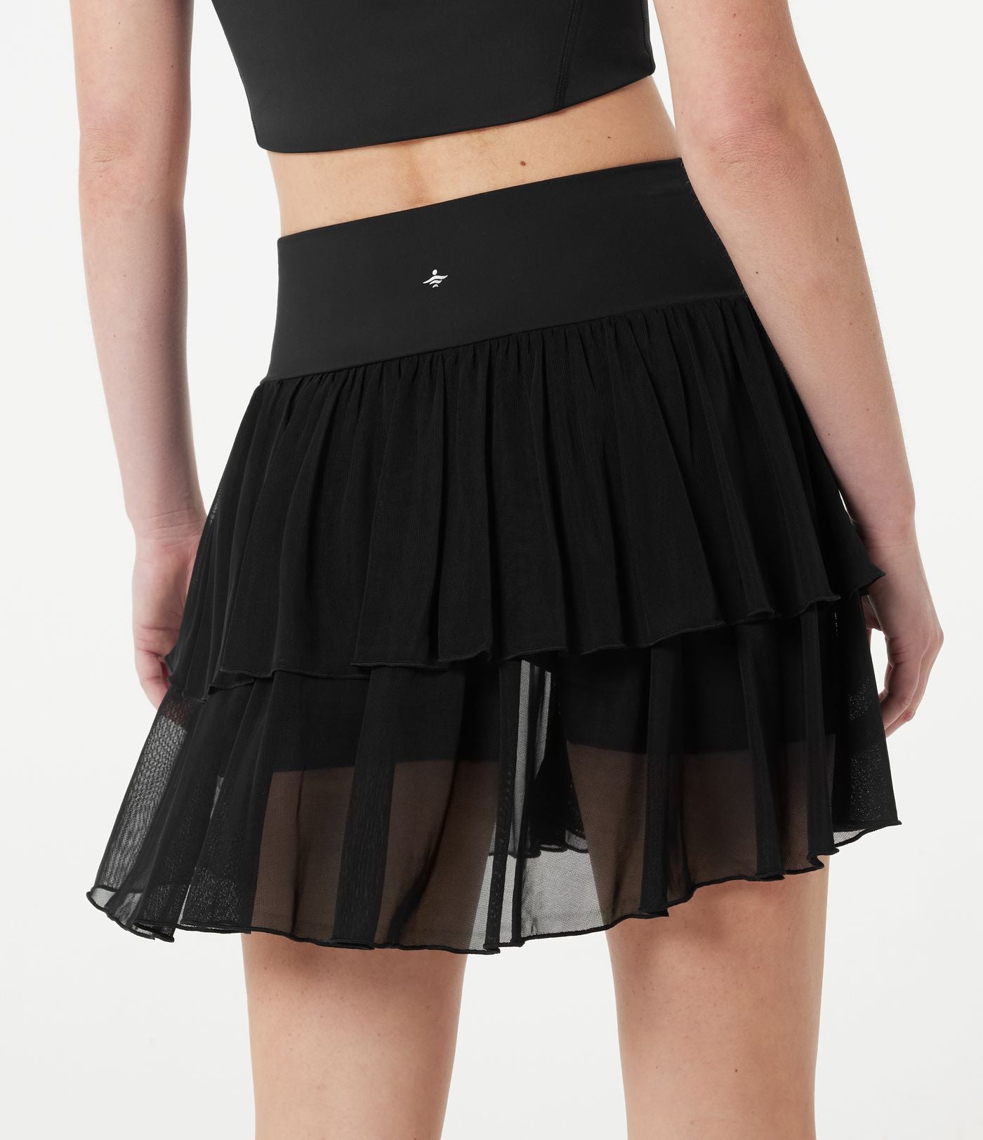 Jupe-short tennis mini fluide taille haute croisée en mesh à volants, avec poches