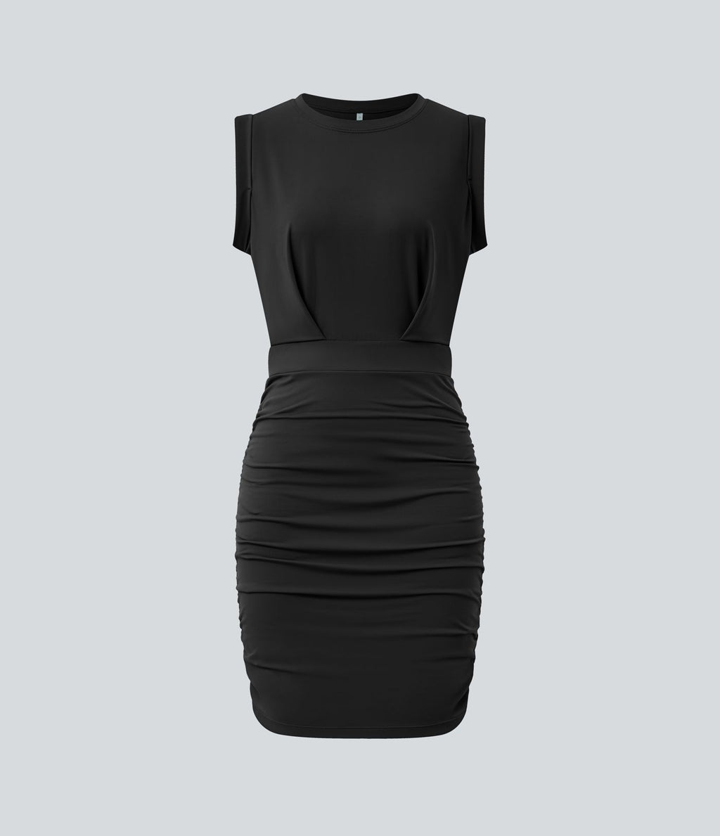 Robe mini moulante soirée col rond sans manches froncée effet frais InstantCool SoftlyZero™ Airy
