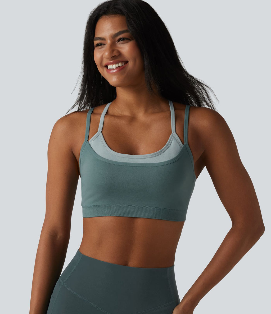 OneForm Seamless Flow Brassière de sport yoga sans couture 2 en 1 color block maintien léger avec soutien-gorge intégré