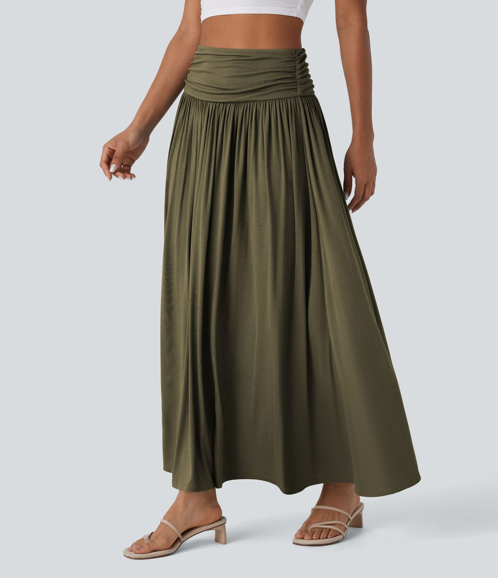Jupe longue fluide froncée taille haute