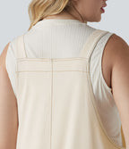 Salopette décontractée Halara Flex™ grande taille en maille denim extensible délavée col V avec poches