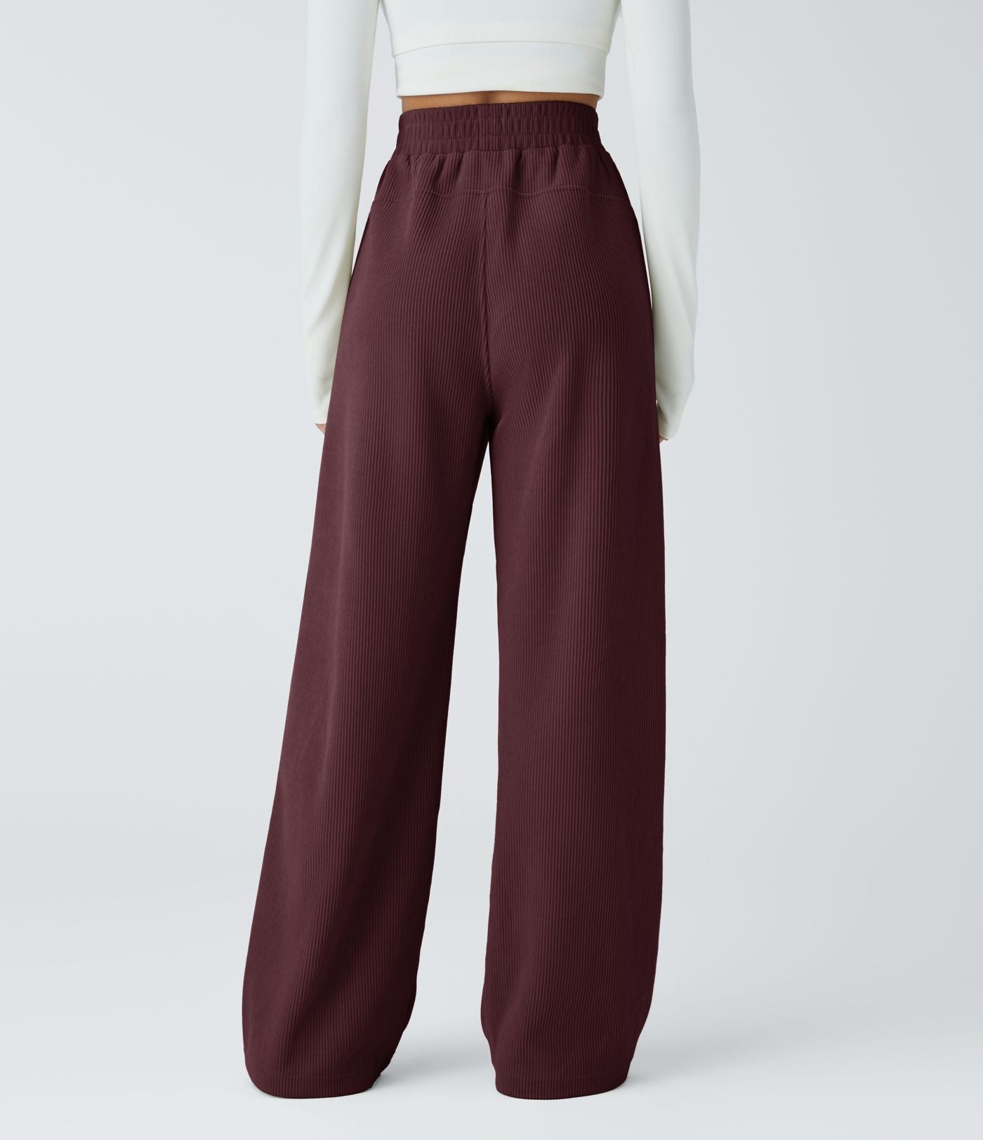 Pantalon velours côtelé de jogging décontracté à taille haute avec poches latérales