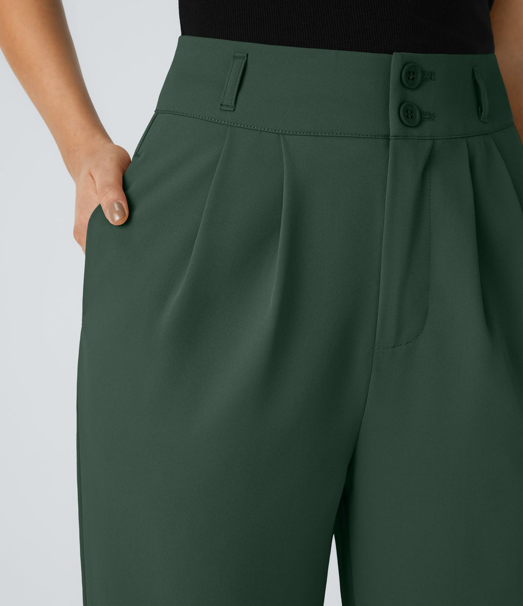 Pantalon de travail Halara Flex™ droit froncé avec poche zippée, taille haute