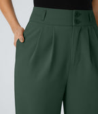Pantalon de travail Halara Flex™ droit froncé avec poche zippée, taille haute