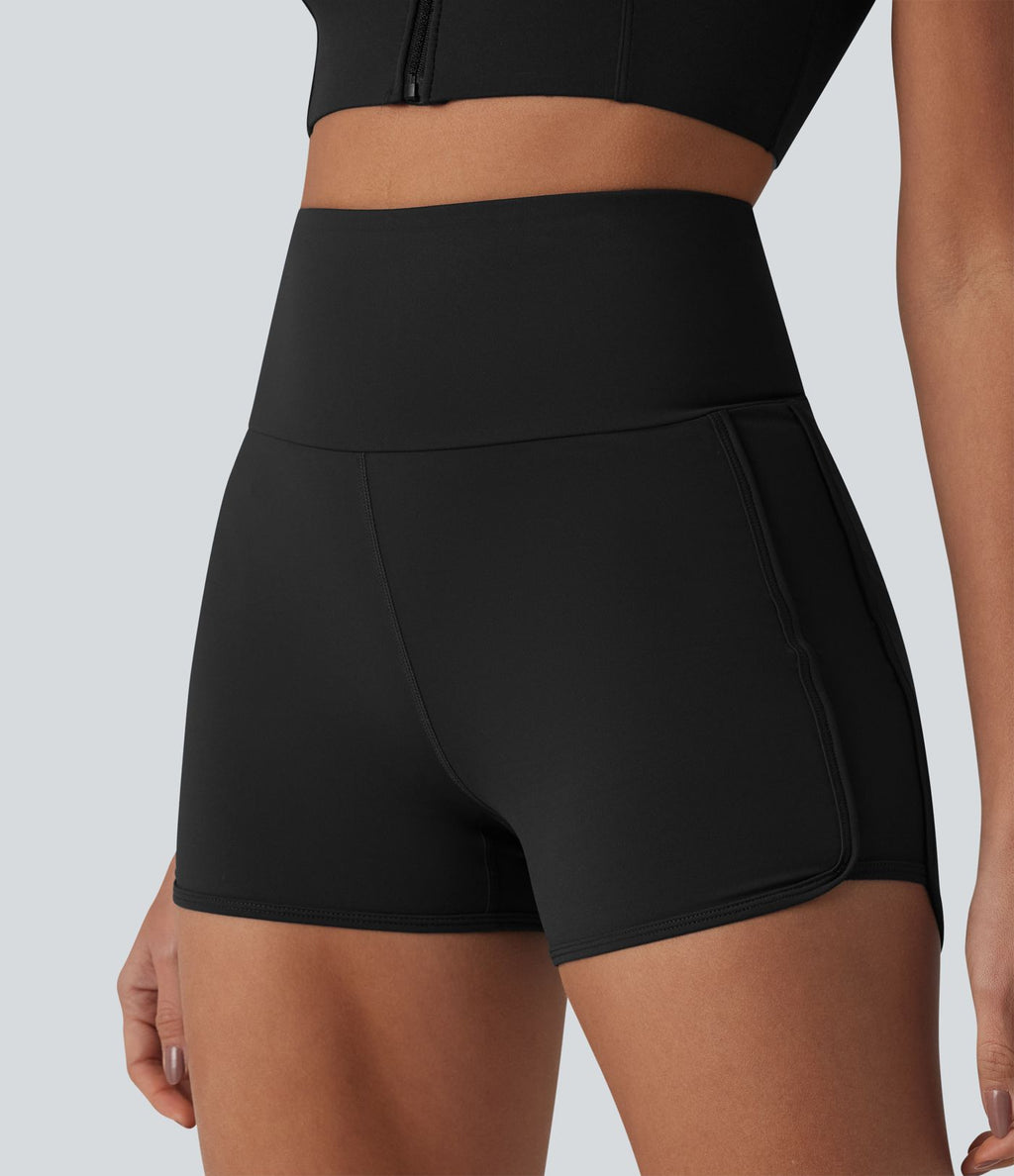 Short de yoga SoftlyZero™ Airy gainant slim taille haute à dos croisé à effet frais InstantCool, ourlet arrondi et poche
