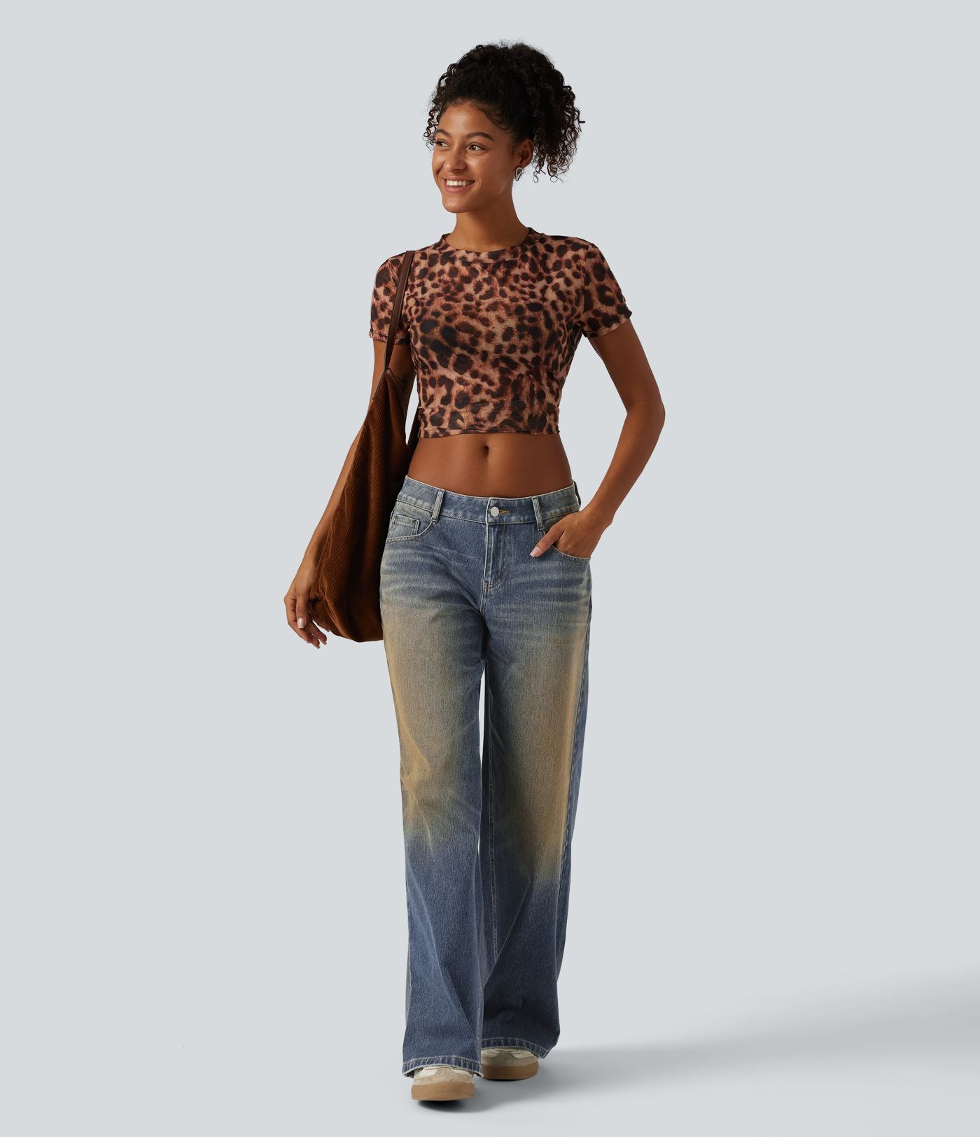 Jean large Halara Flex™ taille basse délavé avec poches