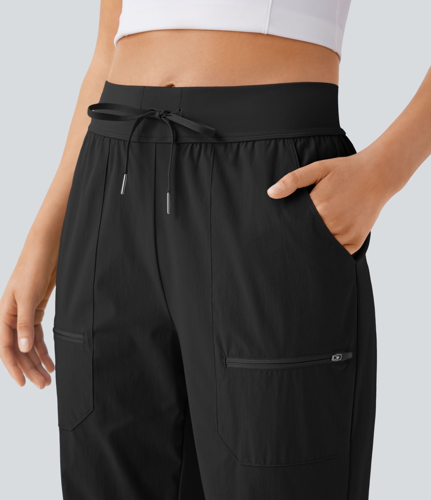 Pantalon de randonnée déperlant et résistant à l'usure, taille moyenne à cordon, poches multiples et doublure polaire