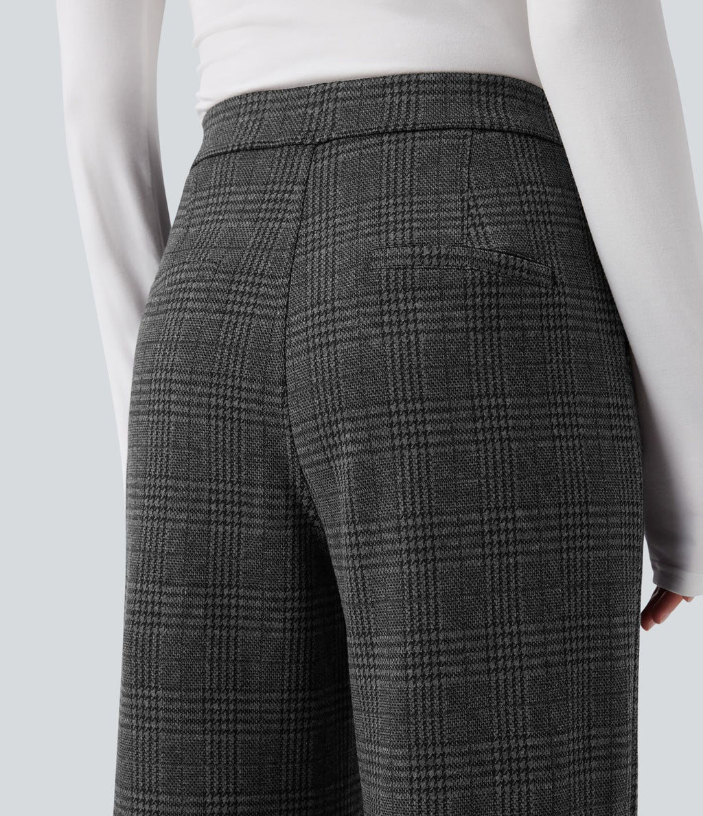 Pantalon tailleur droit Halara Flex™ taille haute pied-de-poule à carreaux avec poches