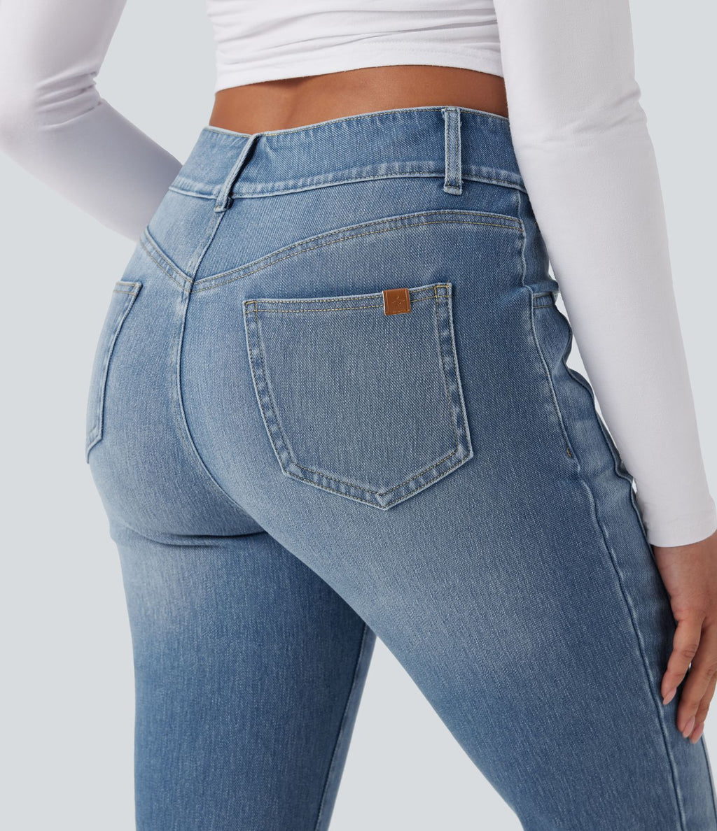 Jean skinny 7/8 décontracté taille mi-haute délavé Halara Flex™ avec poches