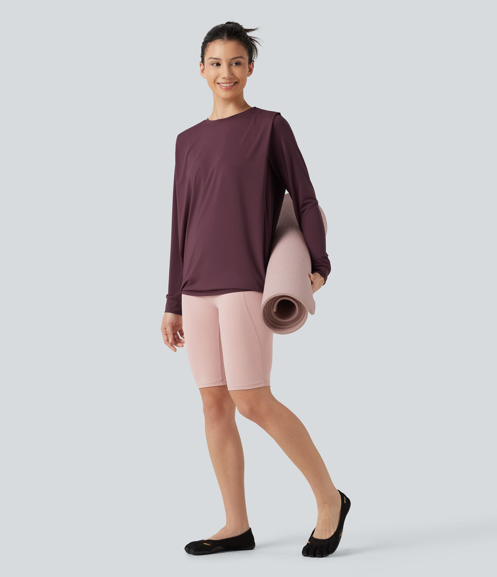 Haut de yoga effet frais InstantCool longueur allongée à manches longues avec encolure arrondie, fronces et protection solaire UPF50+