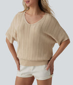 Pull décontracté col V manches courtes