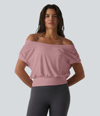 Haut de sport yoga épaules dénudées manches courtes oversize effet frais InstantCool séchage rapide