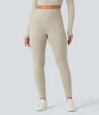 Legging côtelé croisé dans le dos taille haute avec poches