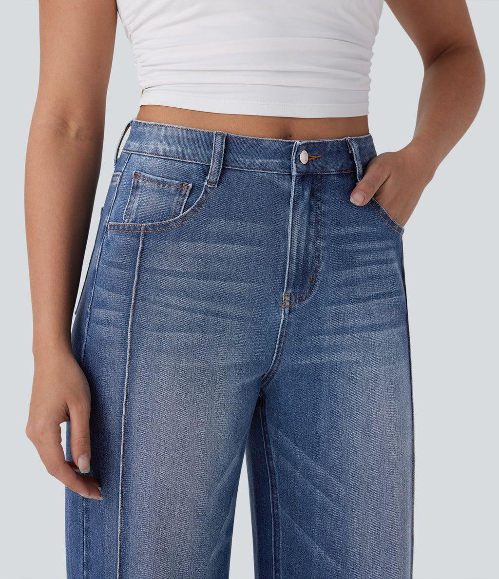 Jean 7/8 baggy décontracté délavé taille haute avec poches Halara Flex™