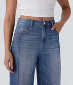 Jean 7/8 baggy décontracté délavé taille haute avec poches Halara Flex™