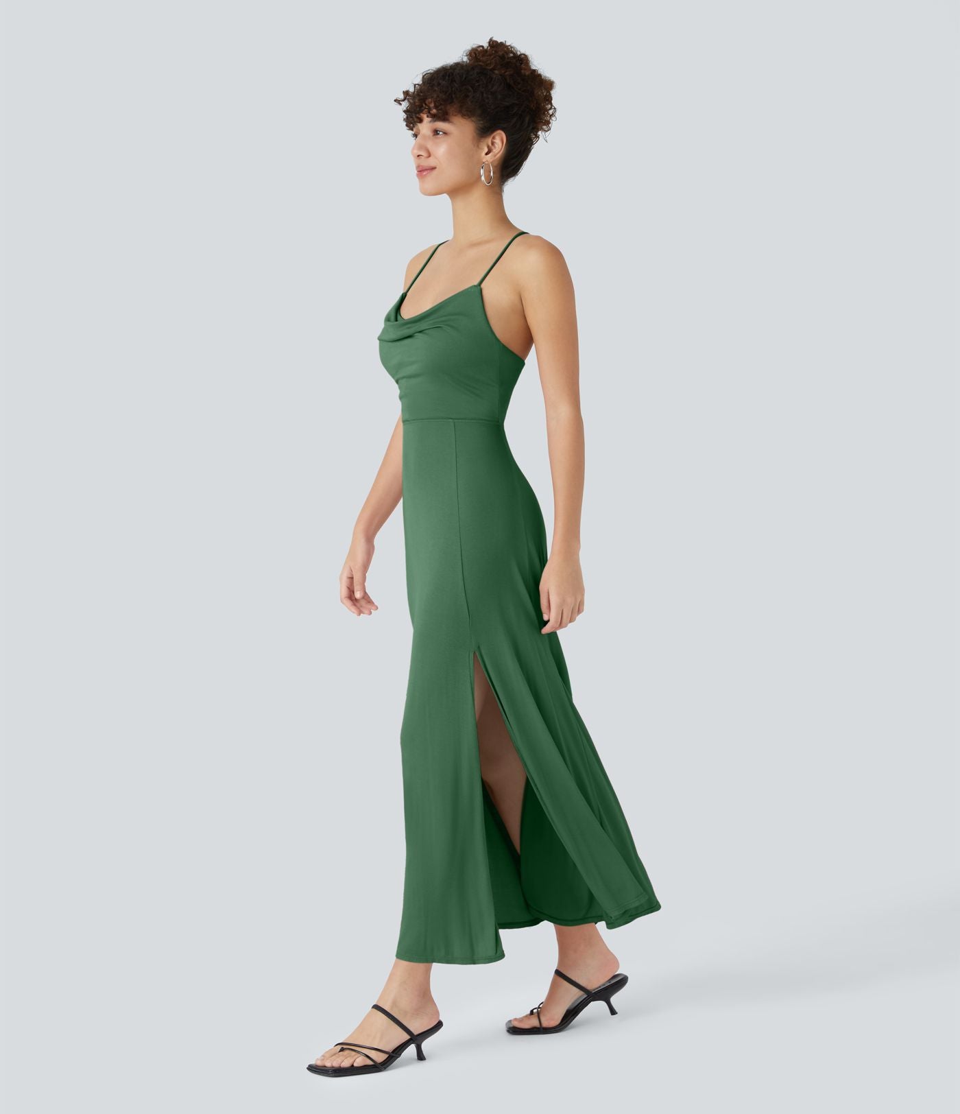 Robe Soirée Midi Encolure Côtelée Dos Nu Lacets Croisés Fendue
