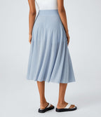 Jupe Casual Évasée Mesh Mi-Longue Fuide 2 en 1 Contrastée Taille Haute Cordon Poche Latérale