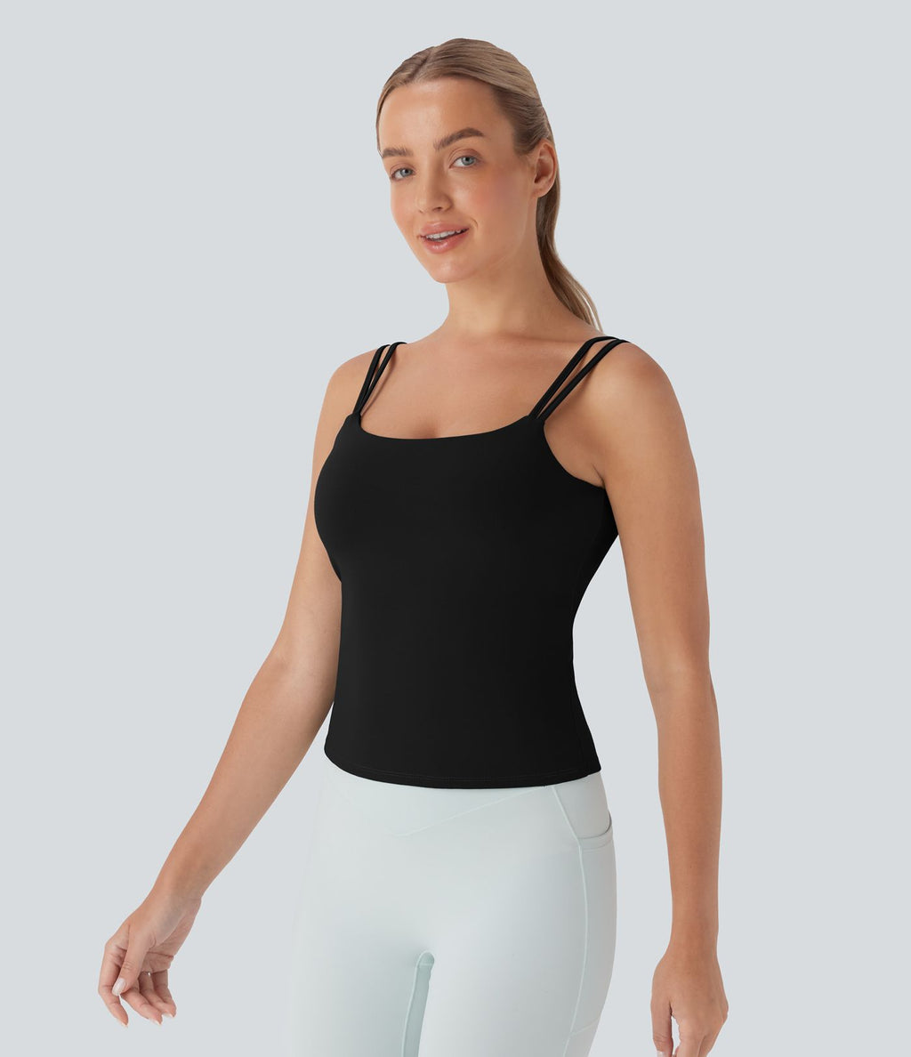 Débardeur de yoga dos nu à bretelles doubles et design torsadé