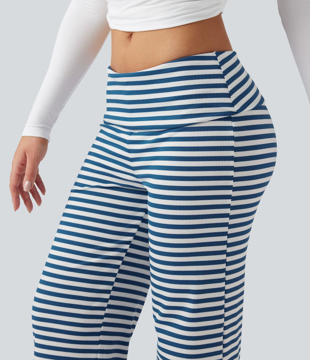 Pantalon évasé rayé taille basse à rabat