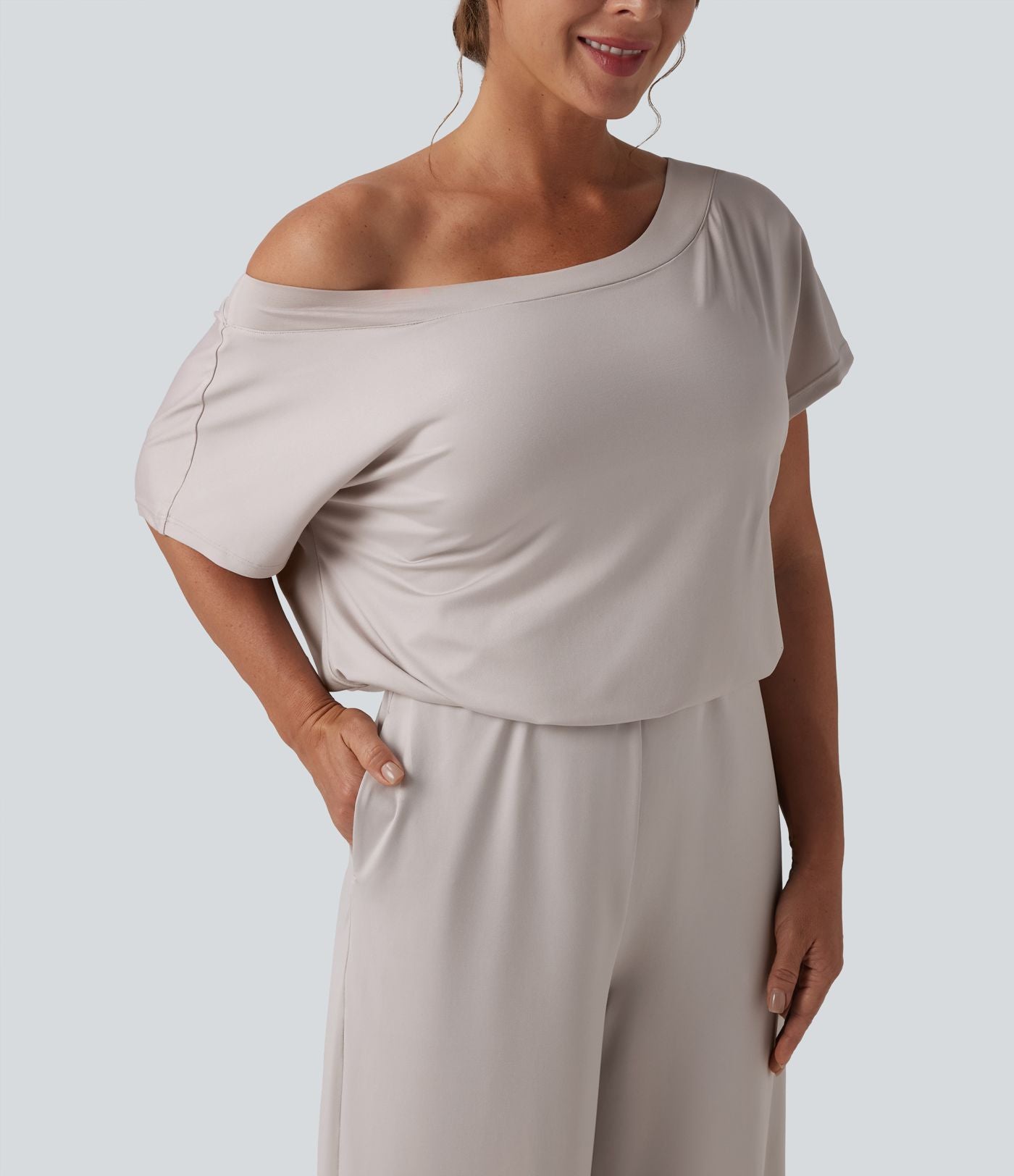 Combinaison casual asymétrique manches courtes avec poches et fente - Easy Peasy