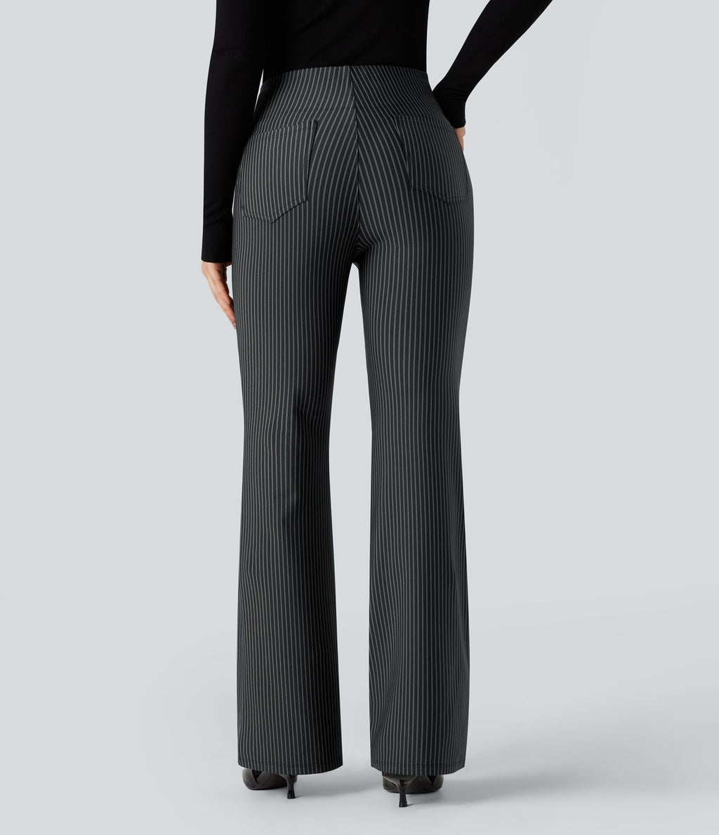 Pantalon de travail Halara Flex™ évasé à rayures, taille haute, avec poches